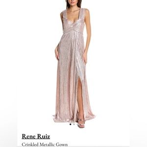Rene Ruiz Metallic Crinkled Gown, Size 4